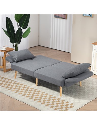 HOMCOM Two-Seater Click-Clack Sofa Bed, with Pillows - Grey