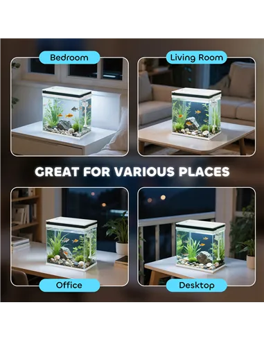 PawHut 14L Glass Fish Tank With Filter System, LED Lights, Water Pump, White