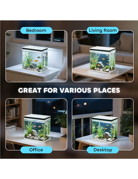 PawHut 14L Glass Fish Tank With Filter System, LED Lights, Water Pump, White