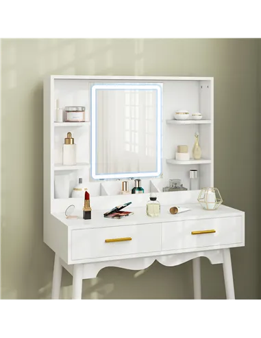 HOMCOM Elegant Dressing Table, with LED Mirror - White