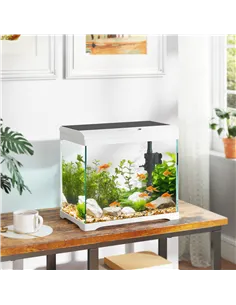 PawHut 17L Glass Fish Tank with Filter System, LED Light, Water Pump, for Betta, Goldfish, Shrimps, White 2