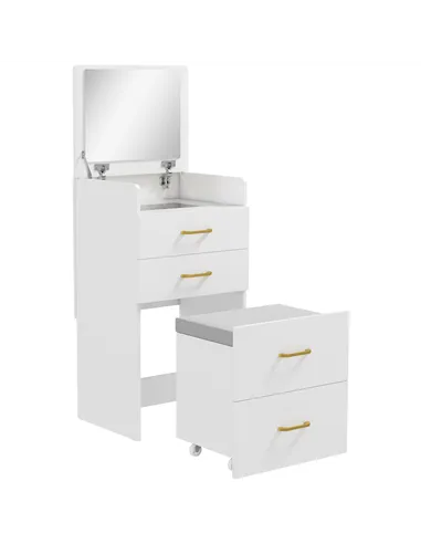 HOMCOM 3 in 1 Dressing Table with Flip-top Mirror and Rolling Stool, Modern Vanity Desk with Visible Glass Tabletop, Drawers and