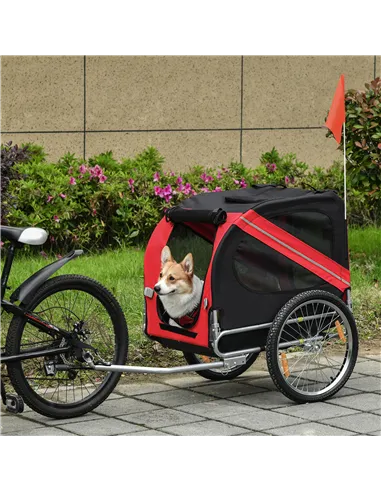 Pawhut Bicycle Pet Trailer in Steel Frame-Red/Black