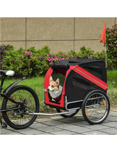 Pawhut Bicycle Pet Trailer in Steel Frame-Red/Black