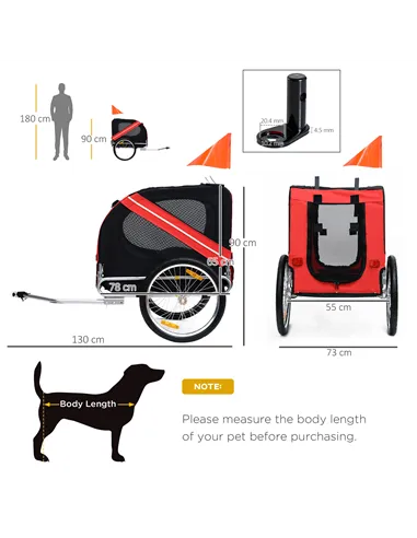 Pawhut Bicycle Pet Trailer in Steel Frame-Red/Black