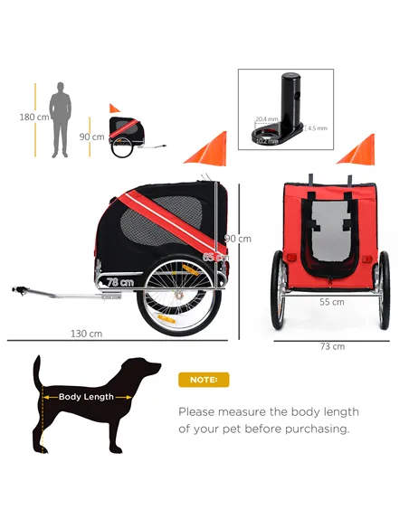 Pawhut Bicycle Pet Trailer in Steel Frame-Red/Black
