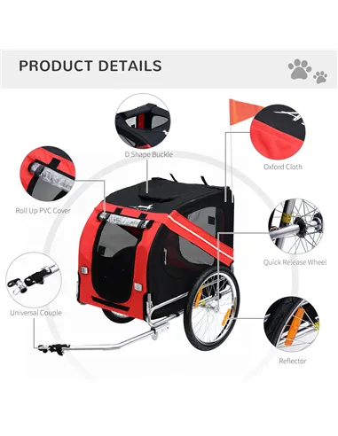 Pawhut Bicycle Pet Trailer in Steel Frame-Red/Black
