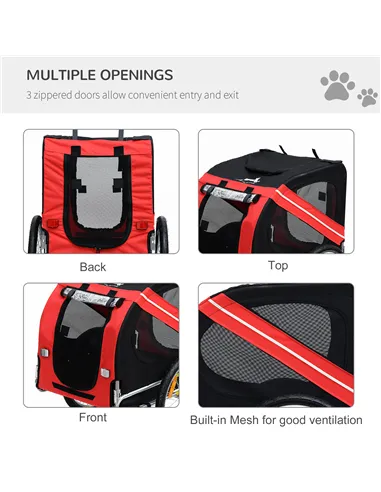 Pawhut Bicycle Pet Trailer in Steel Frame-Red/Black