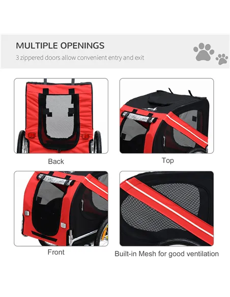 Pawhut Bicycle Pet Trailer in Steel Frame-Red/Black