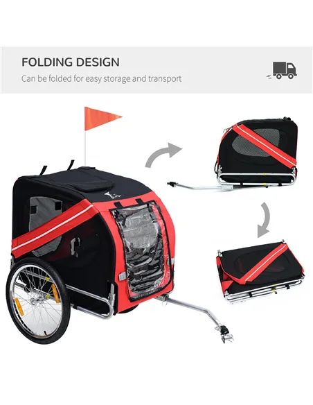 Pawhut Bicycle Pet Trailer in Steel Frame-Red/Black