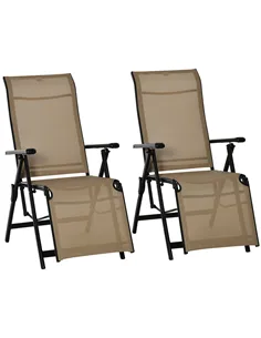 Outdoor Set of 2 Outdoor Sun Lounger 10-Position Adjustable Texteline Folding Reclining Chairs with Footrest for Patio Garden, B