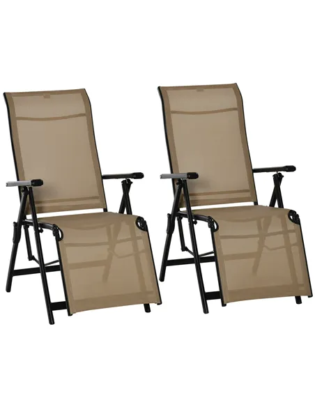 Outdoor Set of 2 Outdoor Sun Lounger 10-Position Adjustable Texteline Folding Reclining Chairs with Footrest for Patio Garden, B