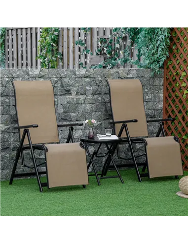 Outdoor Set of 2 Outdoor Sun Lounger 10-Position Adjustable Texteline Folding Reclining Chairs with Footrest for Patio Garden, B