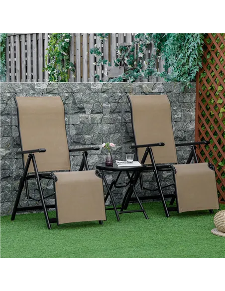 Outdoor Set of 2 Outdoor Sun Lounger 10-Position Adjustable Texteline Folding Reclining Chairs with Footrest for Patio Garden, B