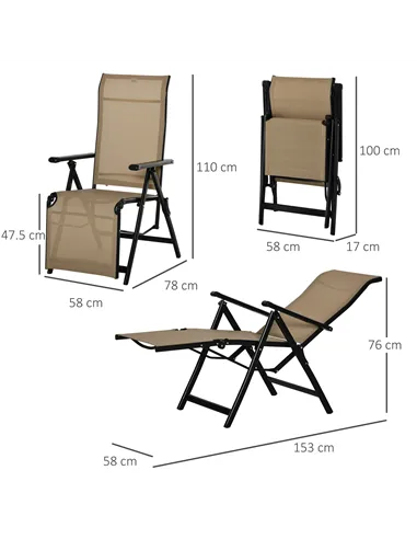 Outdoor Set of 2 Outdoor Sun Lounger 10-Position Adjustable Texteline Folding Reclining Chairs with Footrest for Patio Garden, B