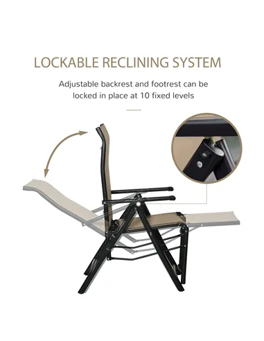 Outdoor Set of 2 Outdoor Sun Lounger 10-Position Adjustable Texteline Folding Reclining Chairs with Footrest for Patio Garden, B