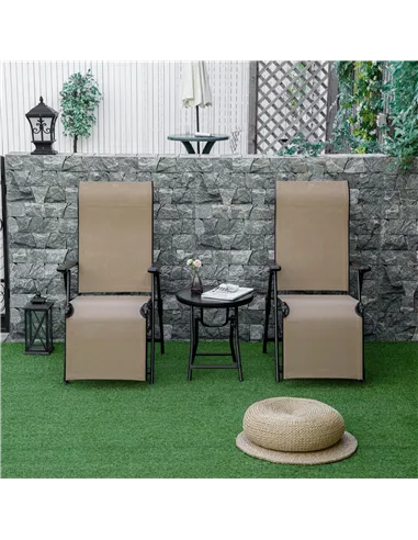 Outdoor Set of 2 Outdoor Sun Lounger 10-Position Adjustable Texteline Folding Reclining Chairs with Footrest for Patio Garden, B