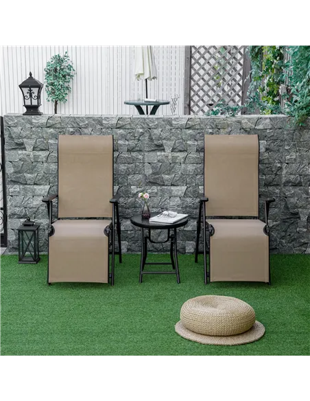 Outdoor Set of 2 Outdoor Sun Lounger 10-Position Adjustable Texteline Folding Reclining Chairs with Footrest for Patio Garden, B