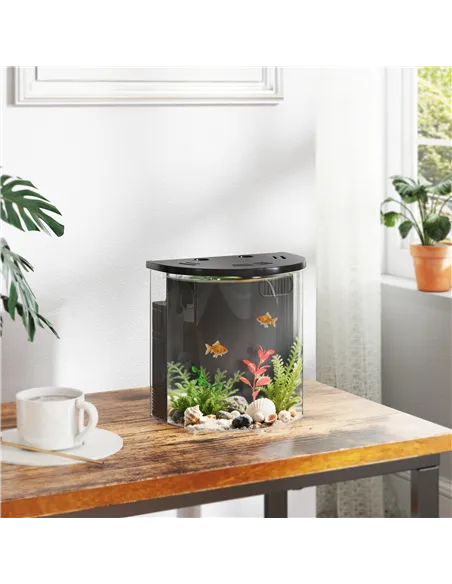 PawHut 3L Small Fish Tank with Filter System, LED Light, Small Fish Tank for Betta, Goldfish, Shrimp, Black