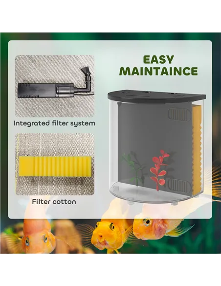 PawHut 3L Small Fish Tank with Filter System, LED Light, Small Fish Tank for Betta, Goldfish, Shrimp, Black