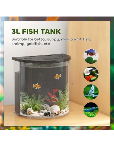 PawHut 3L Small Fish Tank with Filter System, LED Light, Small Fish Tank for Betta, Goldfish, Shrimp, Black