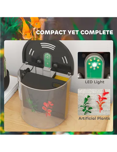 PawHut 3L Small Fish Tank with Filter System, LED Light, Small Fish Tank for Betta, Goldfish, Shrimp, Black