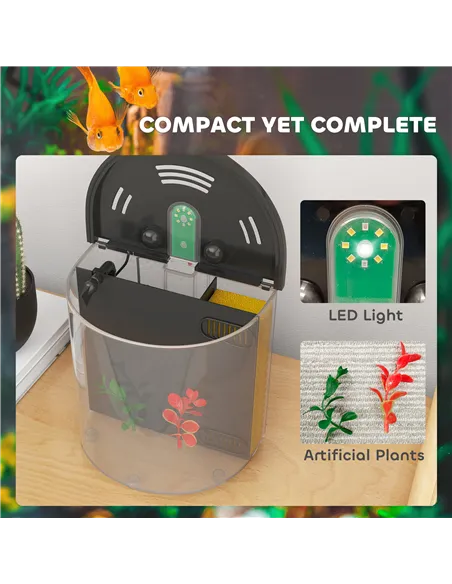 PawHut 3L Small Fish Tank with Filter System, LED Light, Small Fish Tank for Betta, Goldfish, Shrimp, Black