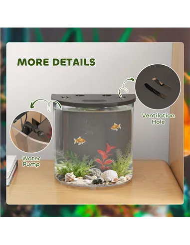 PawHut 3L Small Fish Tank with Filter System, LED Light, Small Fish Tank for Betta, Goldfish, Shrimp, Black