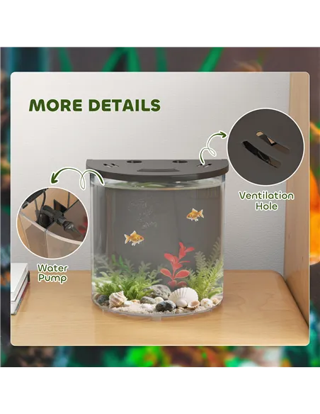 PawHut 3L Small Fish Tank with Filter System, LED Light, Small Fish Tank for Betta, Goldfish, Shrimp, Black