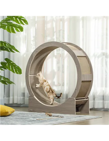PawHut Cat Wheel with Brake, Scratching Pads - Walnut Brown