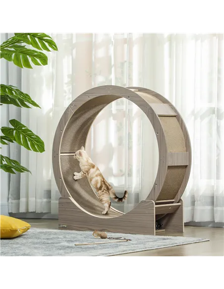 PawHut Cat Wheel with Brake, Scratching Pads - Walnut Brown
