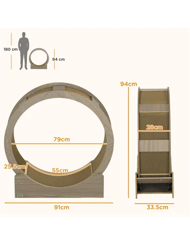 PawHut Cat Wheel with Brake, Scratching Pads - Walnut Brown
