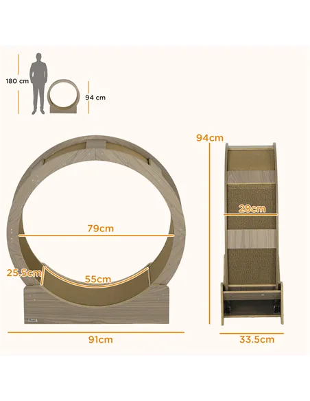 PawHut Cat Wheel with Brake, Scratching Pads - Walnut Brown