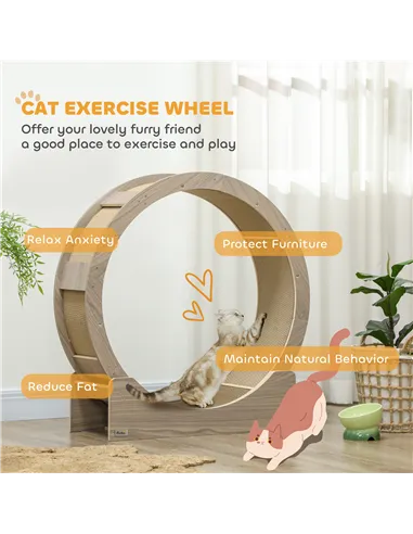PawHut Cat Wheel with Brake, Scratching Pads - Walnut Brown