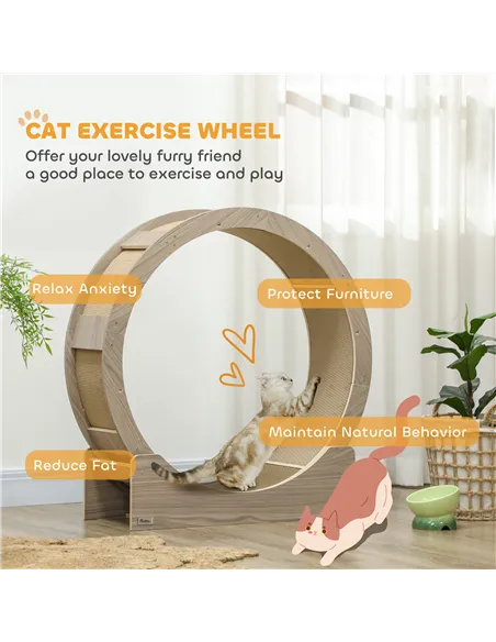 PawHut Cat Wheel with Brake, Scratching Pads - Walnut Brown