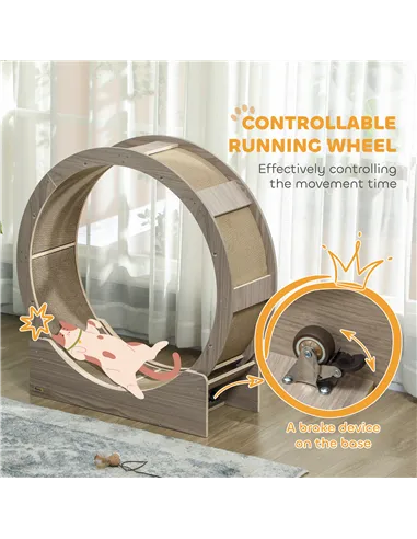 PawHut Cat Wheel with Brake, Scratching Pads - Walnut Brown