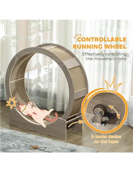 PawHut Cat Wheel with Brake, Scratching Pads - Walnut Brown