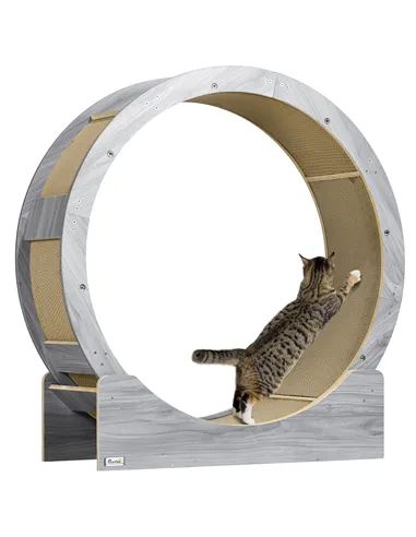 PawHut Cat Wheel with Brake, Scratching Pads - Grey