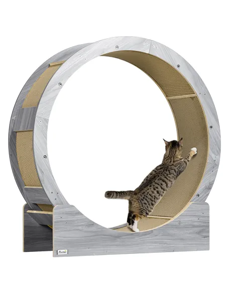 PawHut Cat Wheel with Brake, Scratching Pads - Grey