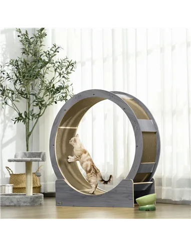 PawHut Cat Wheel with Brake, Scratching Pads - Grey