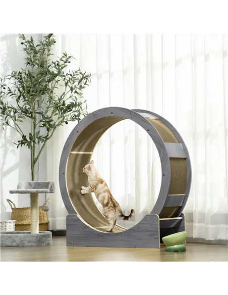 PawHut Cat Wheel with Brake, Scratching Pads - Grey