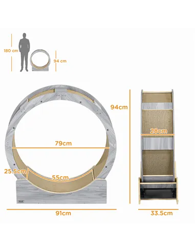 PawHut Cat Wheel with Brake, Scratching Pads - Grey