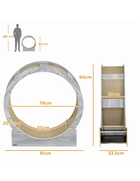 PawHut Cat Wheel with Brake, Scratching Pads - Grey