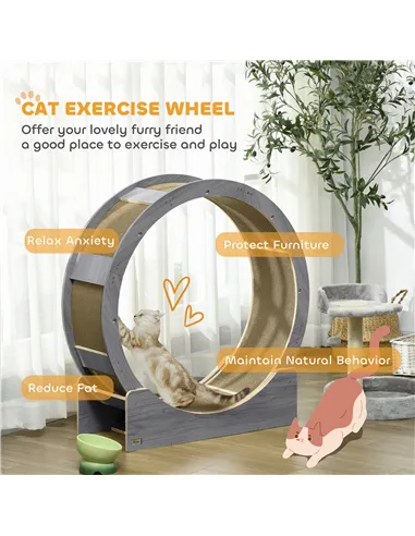 PawHut Cat Wheel with Brake, Scratching Pads - Grey