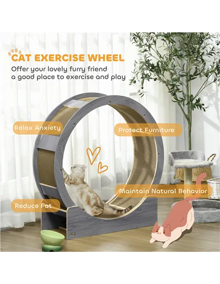 PawHut Cat Wheel with Brake, Scratching Pads - Grey
