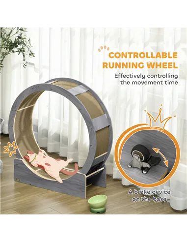 PawHut Cat Wheel with Brake, Scratching Pads - Grey
