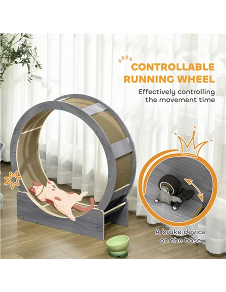 PawHut Cat Wheel with Brake, Scratching Pads - Grey