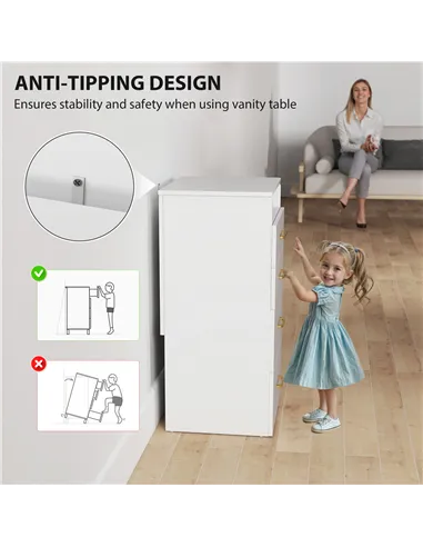 HOMCOM 3 in 1 Dressing Table with Flip-top Mirror and Rolling Stool, Modern Vanity Desk with Visible Glass Tabletop, Drawers and