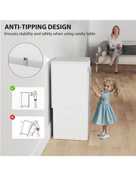 HOMCOM 3 in 1 Dressing Table with Flip-top Mirror and Rolling Stool, Modern Vanity Desk with Visible Glass Tabletop, Drawers and