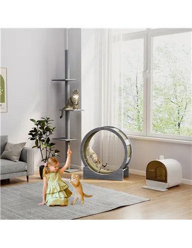 PawHut Cat Wheel with Brake, Scratching Pads - Grey